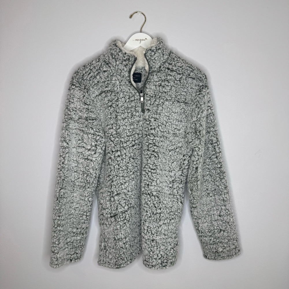 Love Tree | Gray Sherpa/Teddy Quarter-Zip Pullover | Size Large
